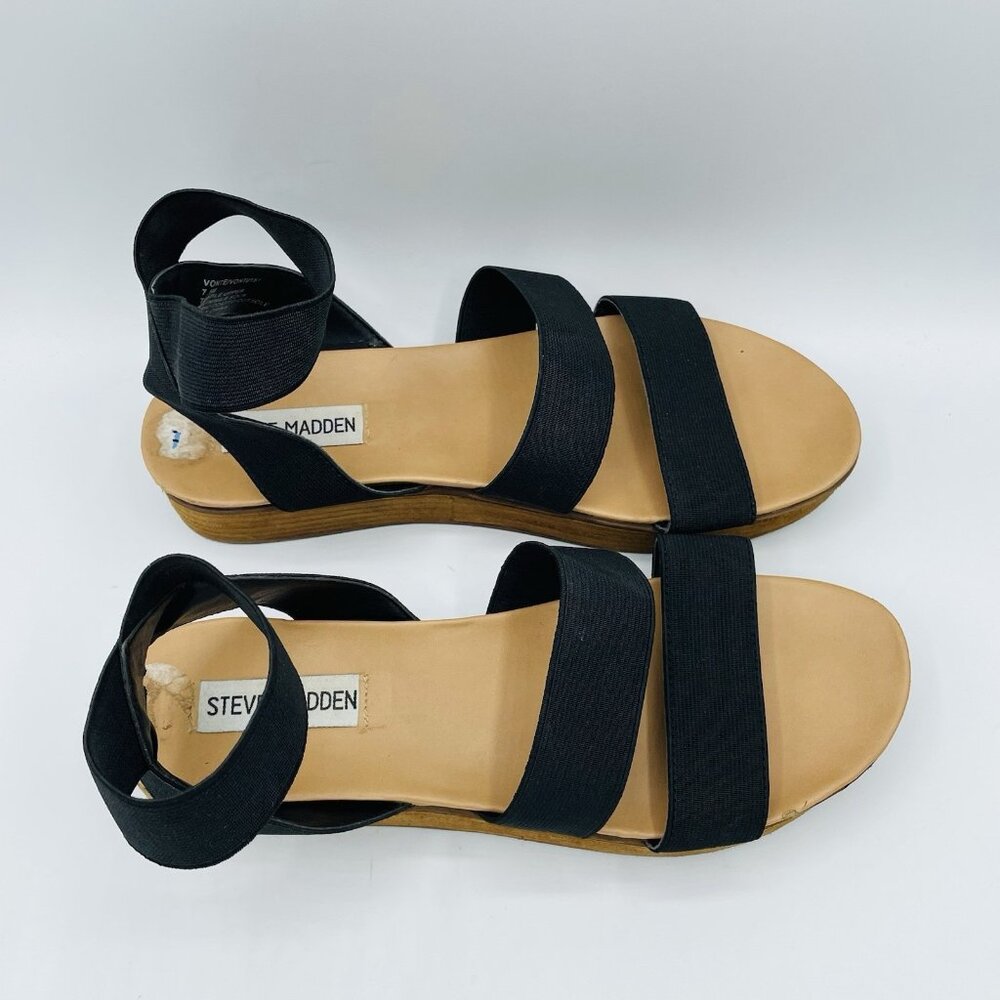 Steve Madden Shoes Womens Size 7.5 M Black Vonte Platform Sandals Ankle Strap - Picture 3 of 11